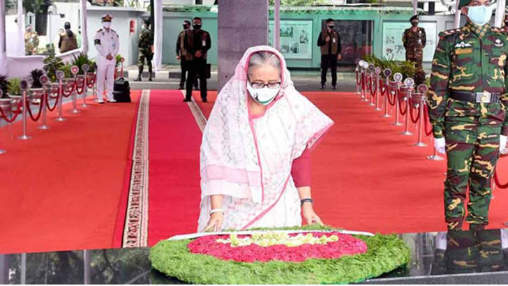 Read more about the article বঙ্গবন্ধুর প্রতিকৃতিতে প্রধানমন্ত্রীর শ্রদ্ধা
